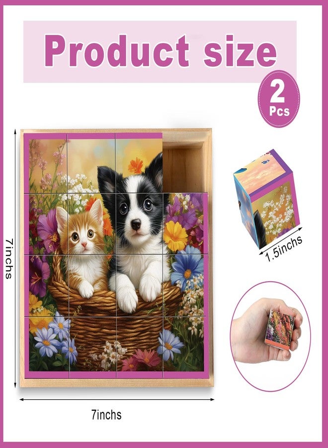 Seenelling 16 Patterns Blocks Cube Tile Matching Dementia Activities for Seniors 2 Sets Wooden Large Piece 3D Puzzles Box for Elderly Alzheimers Easy Memory Games for Dementia - Image 2